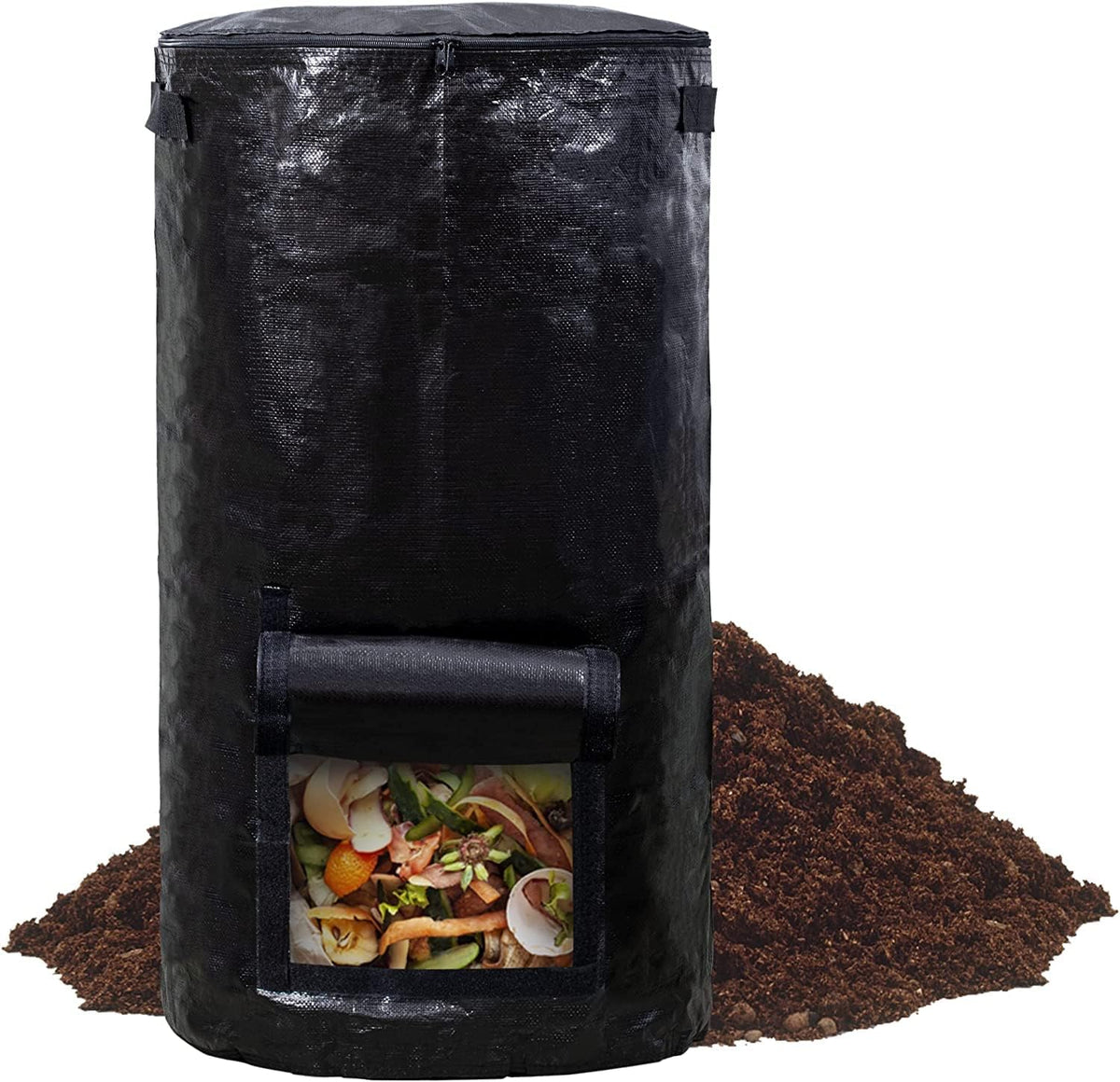34 Gallon Garden Compost Bin Bag, Reusable Organic Fertilizer Fermented Bag with Lid,Collapsible