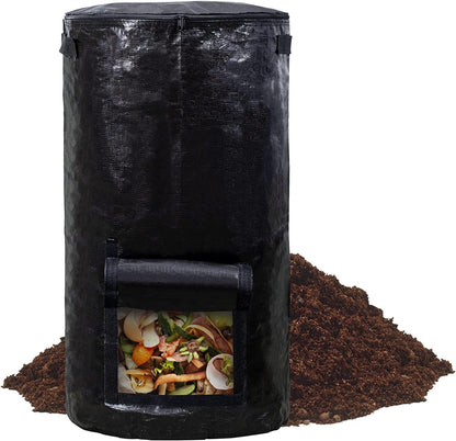34 Gallon Garden Compost Bin Bag, Reusable Organic Fertilizer Fermented Bag with Lid,Collapsible
