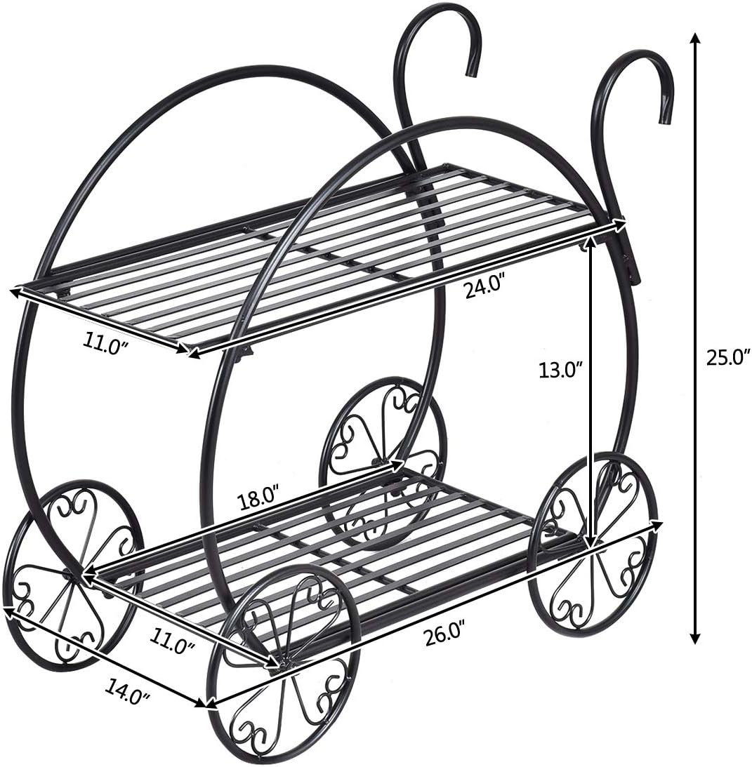 S AFSTAR Metal Plant Stand, Two Tiered Garden Cart Shelf for Indoor Outdoor Home Garden Patio