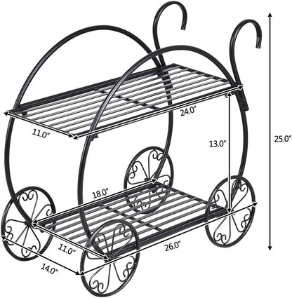 S AFSTAR Metal Plant Stand, Two Tiered Garden Cart Shelf for Indoor Outdoor Home Garden Patio