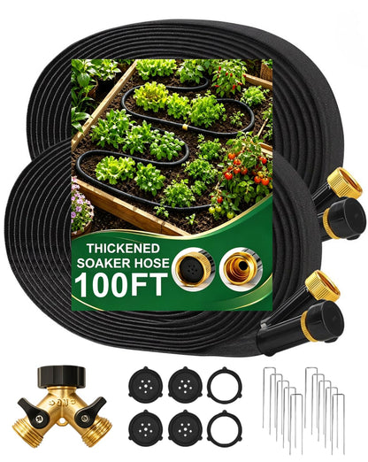 Bluepro Flat Soaker Hose, 100 ft Drip Irrigation Hose with Brass Splitter
