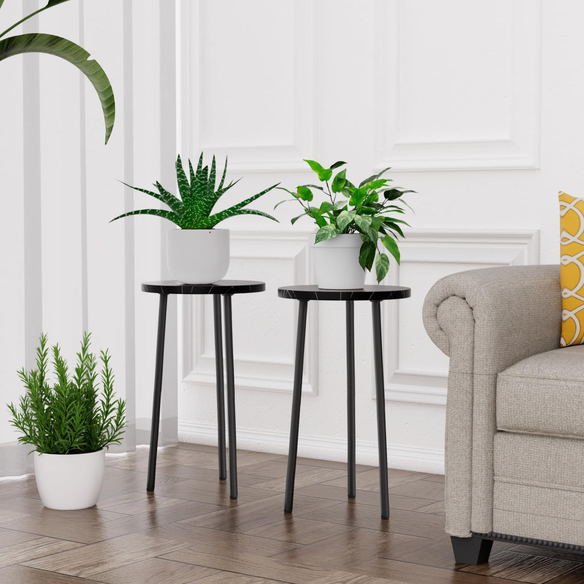 Plant Stand Indoor 2 Pack: Corner Wood 20 Inch Plant Stand Mid Century Modern Decor - Small Round