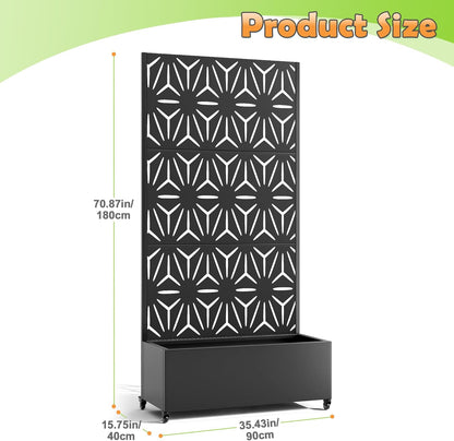 Metal Raised Garden Bed with Trellis, 2-in-1 Planter Box & Privacy Screen for Climbing Plants