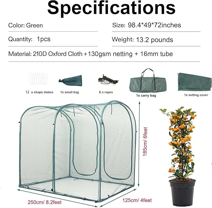 Poray Large Tunnel 8.2'x4' Plant Netting Cover, 6FT Tall Crop Cage Tomato Netting,Pest Guard Cover