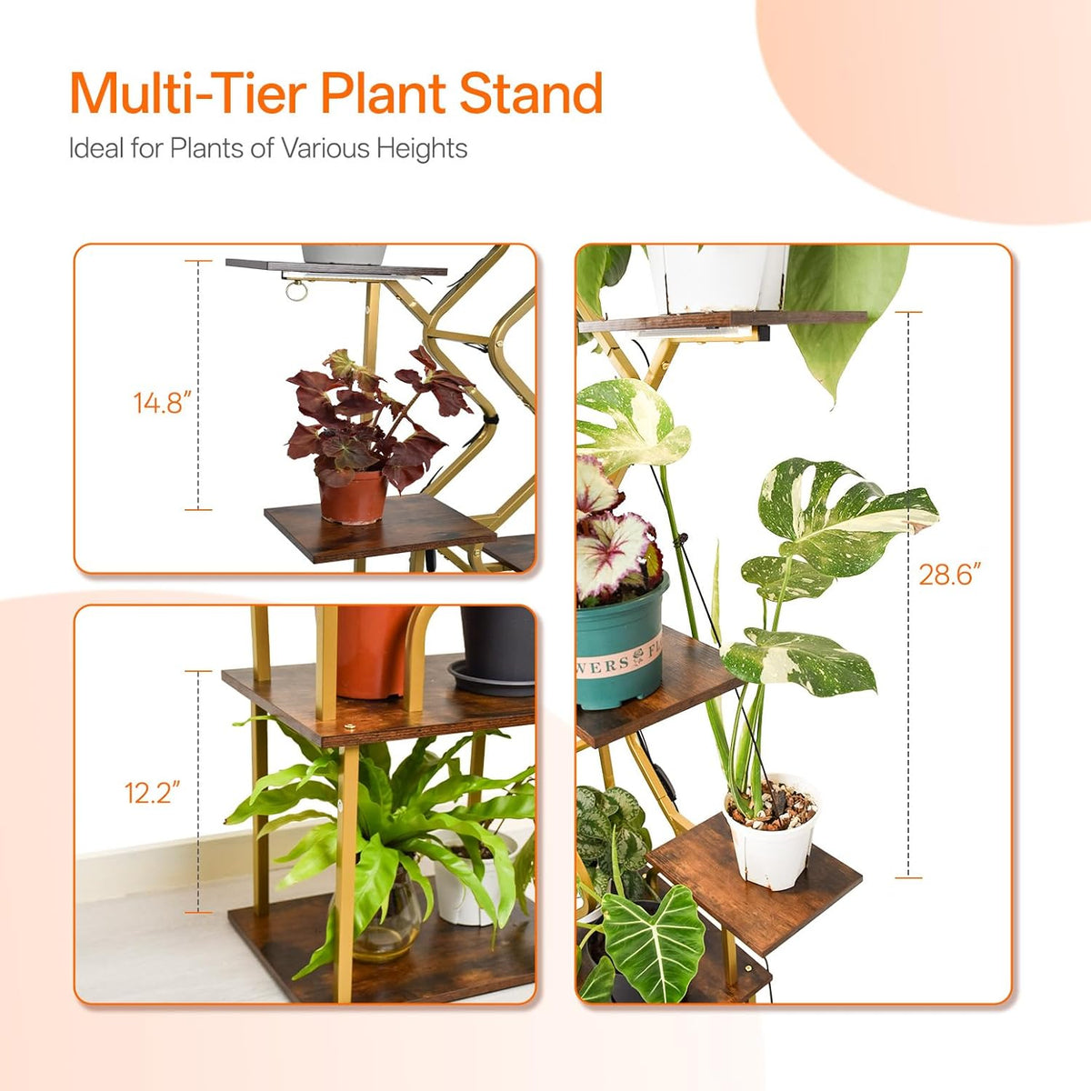 Bstrip 63 Inch Plant Stand with Grow Light, 7-Tier Indoor Plant Shelf with Hanging Hooks, Decor