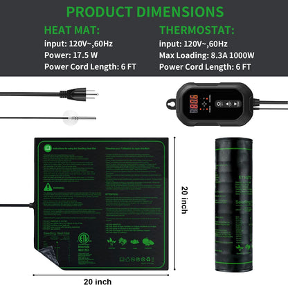 20"x 20" Seedling Heat Mat with Digital Thermostat Combo Set,ETL Certified and Durable Waterproof