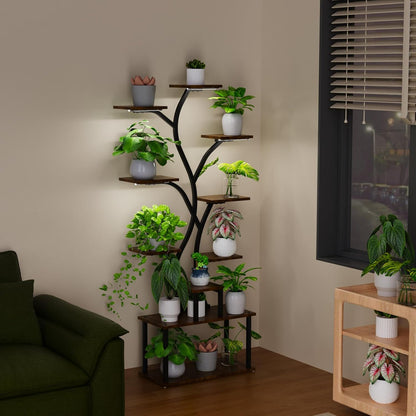 Bstrip 63 Inch Plant Stand with Grow Light, 10-Tier Plant Shelf for Indoor Plants, Decor Tree
