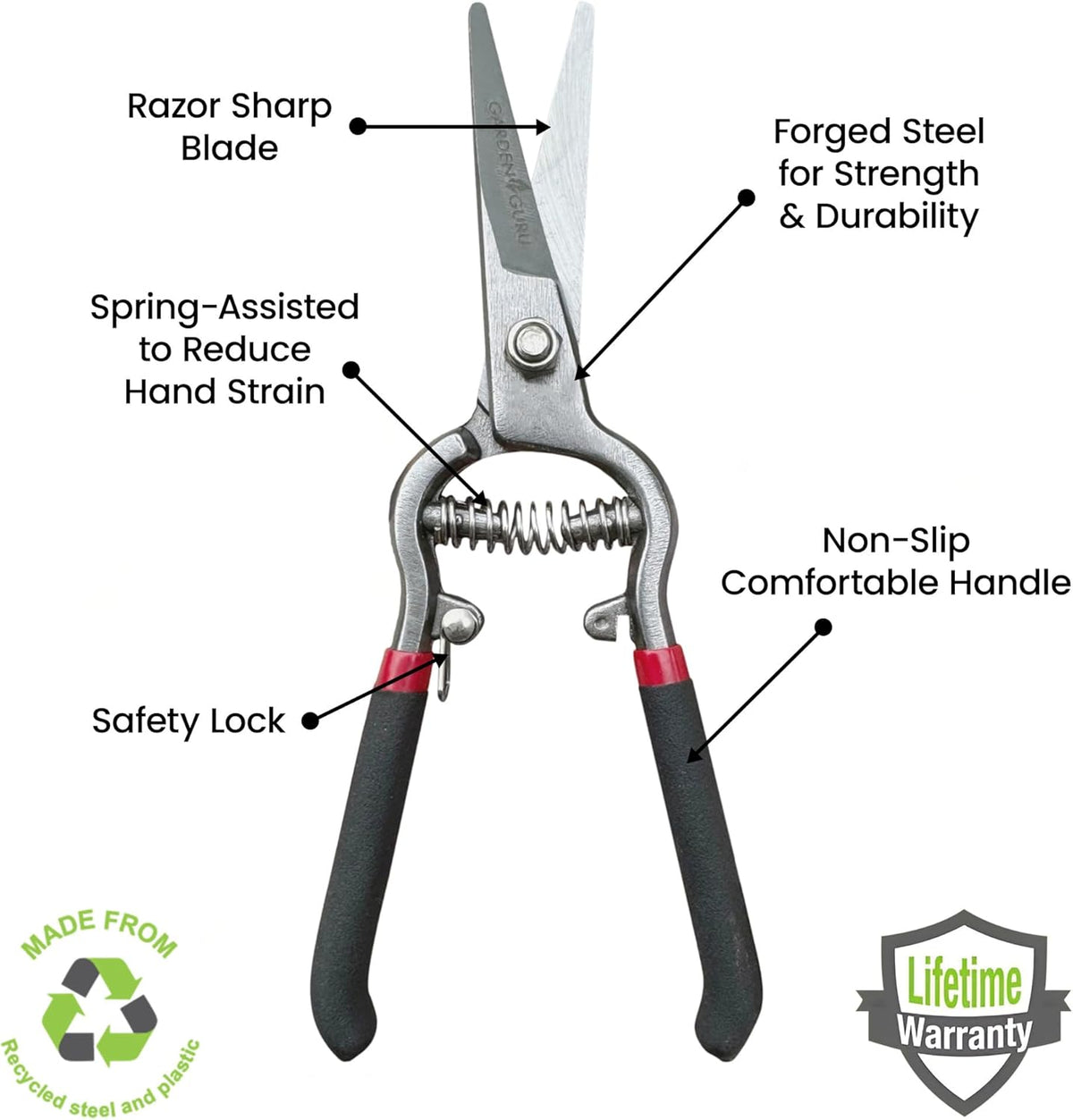 Garden Guru Classic Bypass Pruning Shears Clippers – Heavy Duty Forged Steel Garden Pruners