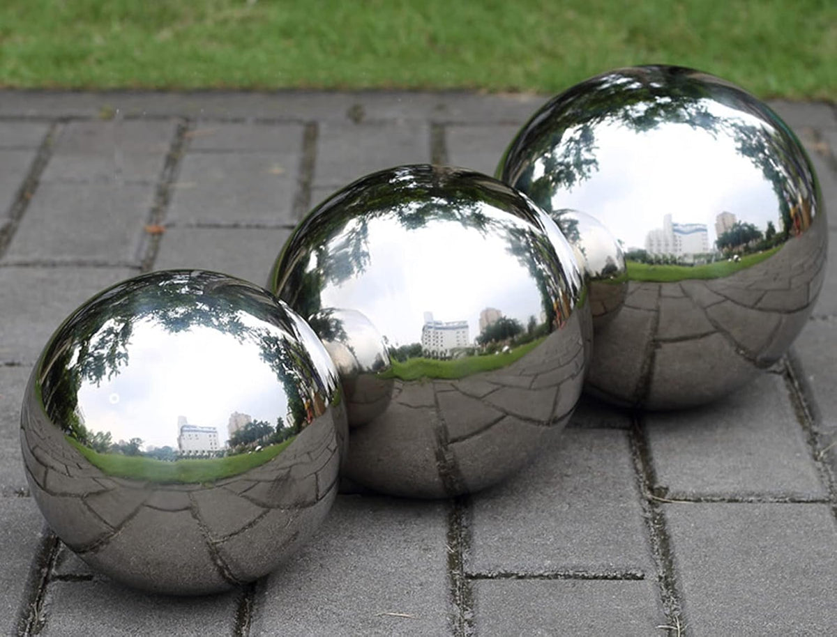 Nerien Gazing Ball, 6 Inch Stainless Steel Garden Mirror Globe, Polished Ornament Sphere, Hollow