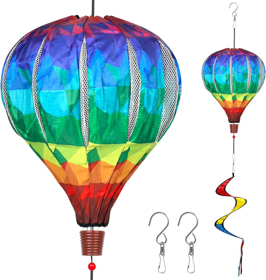 2PCS Giant Rainbow Hot Air Balloon Wind Spinners 14" W x 59" H Large Multicolor Whirligig Wind