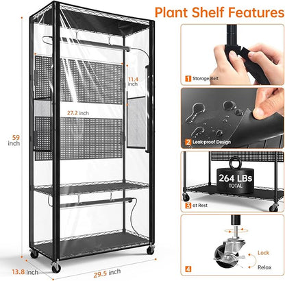 Bstrip Indoor Greenhouse Cabinet with Pegboard, Indoor Greenhouse with 4 Pack 96W Full Spectrum