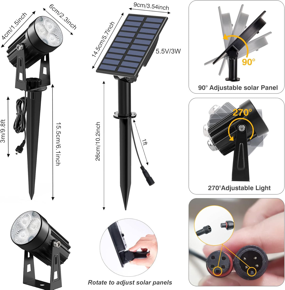 Solar Spot Lights Outdoor, Solar Landscape Spotlights IP65 Waterproof 9.8ft Cable, Auto On/Off