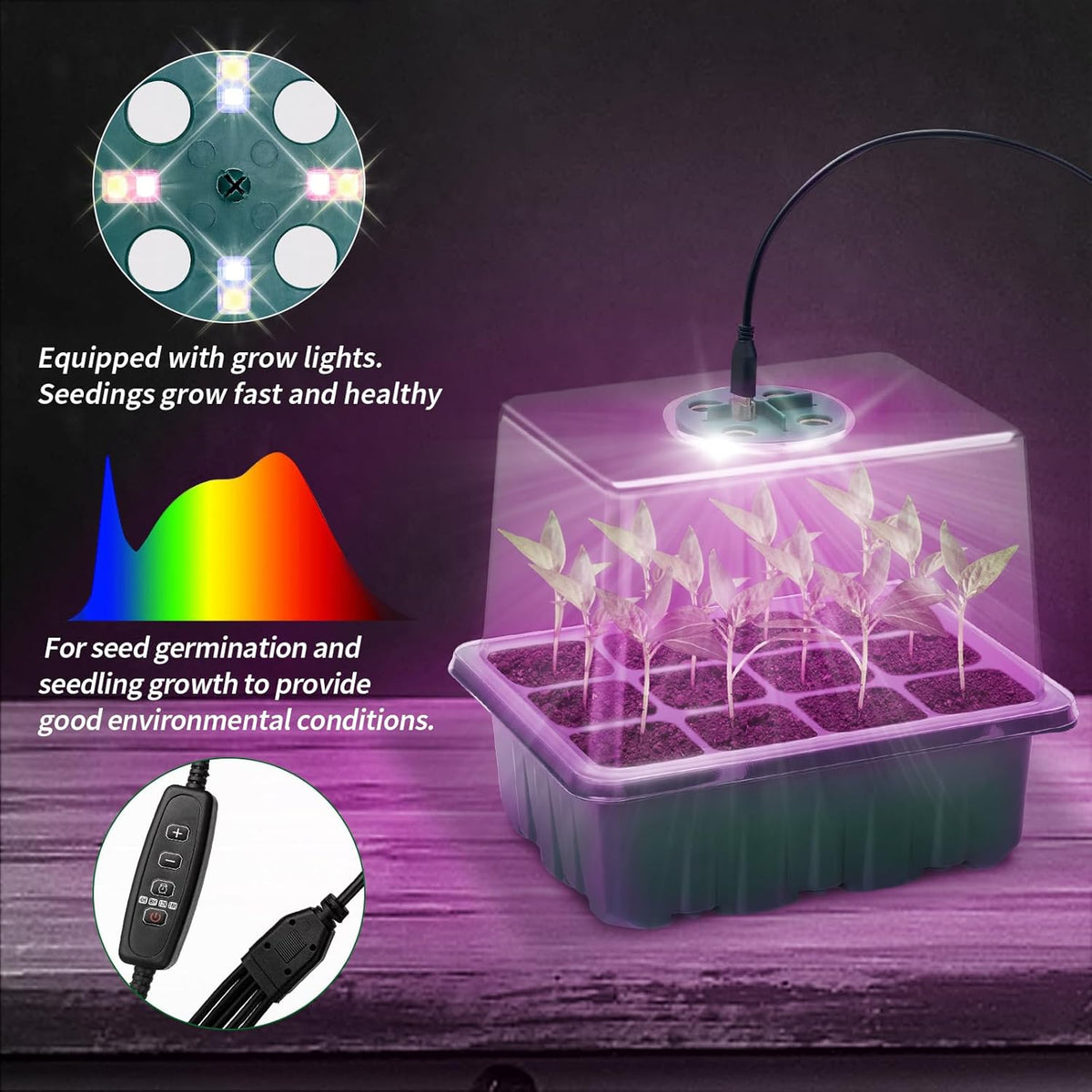 Seed Starter Tray, 2 Pcs Plant Propagation Station with Grow Light,Seedling Starter Trays with