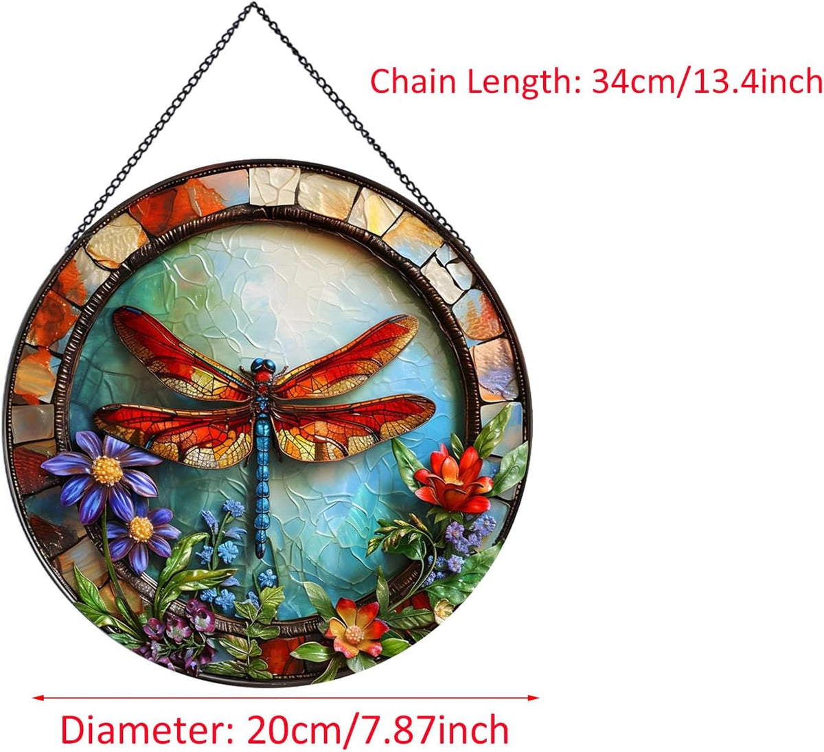Dragonfly and Flower Suncatcher Stained Glass,Hanging Stained Glass Suncatcher for