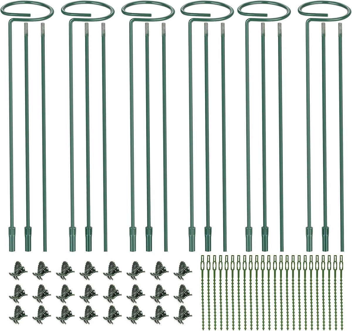6 Pack (DIY) Plant Support Stakes, Three Sizes (12 or 24 or 36 inch) Plant Support Rings for