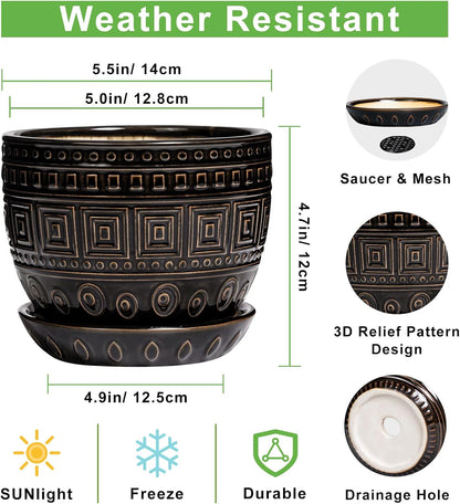 G EPGardening Ceramic Plant Pot - 5.5 Inch Ceramic Planter for Indoor Plants, Boho Round Indoor