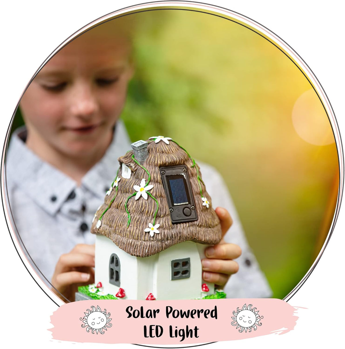 WILD PIXY Fairy Garden House - Glow in The Dark Fairy Cottage with Opening Door and Solar LED