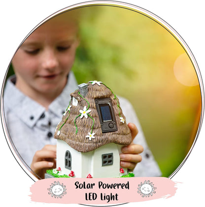 WILD PIXY Fairy Garden House - Glow in The Dark Fairy Cottage with Opening Door and Solar LED