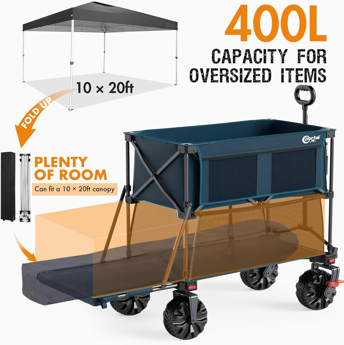 Portal Collapsible Large Double Decker Wagon with Brakes, 660lb Foldable Heavy Duty Utility Wagon