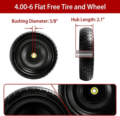 13" Flat-Free Tires and Wheels Replacement Gorilla Cart, 4.00-6 Flat-free Solid Tires for Garden