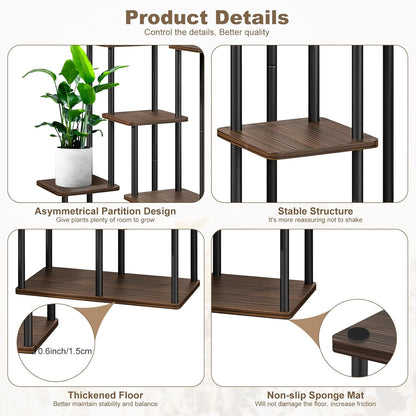 7 Tier Wood Tall Plant Stand Metal Rack Indoor, Multiple Flower Pot Holder Shelves Corner Rack