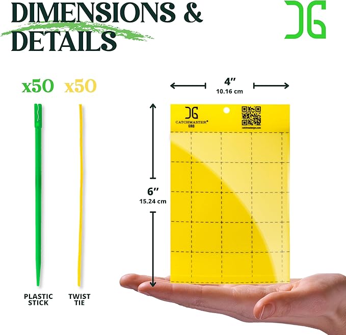 Catchmaster GRO Yellow Large Double Sided Sticky Traps 50PK, Adhesive Bug & Fruit Fly Trap, Pest