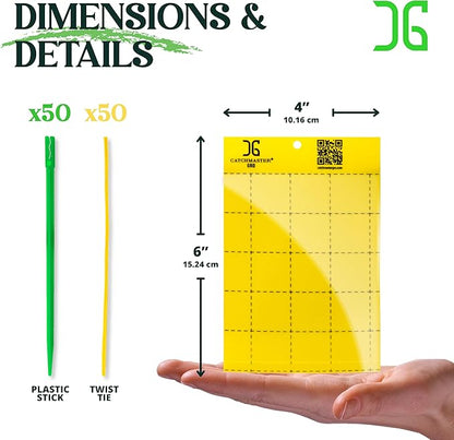 Catchmaster GRO Yellow Large Double Sided Sticky Traps 50PK, Adhesive Bug & Fruit Fly Trap, Pest