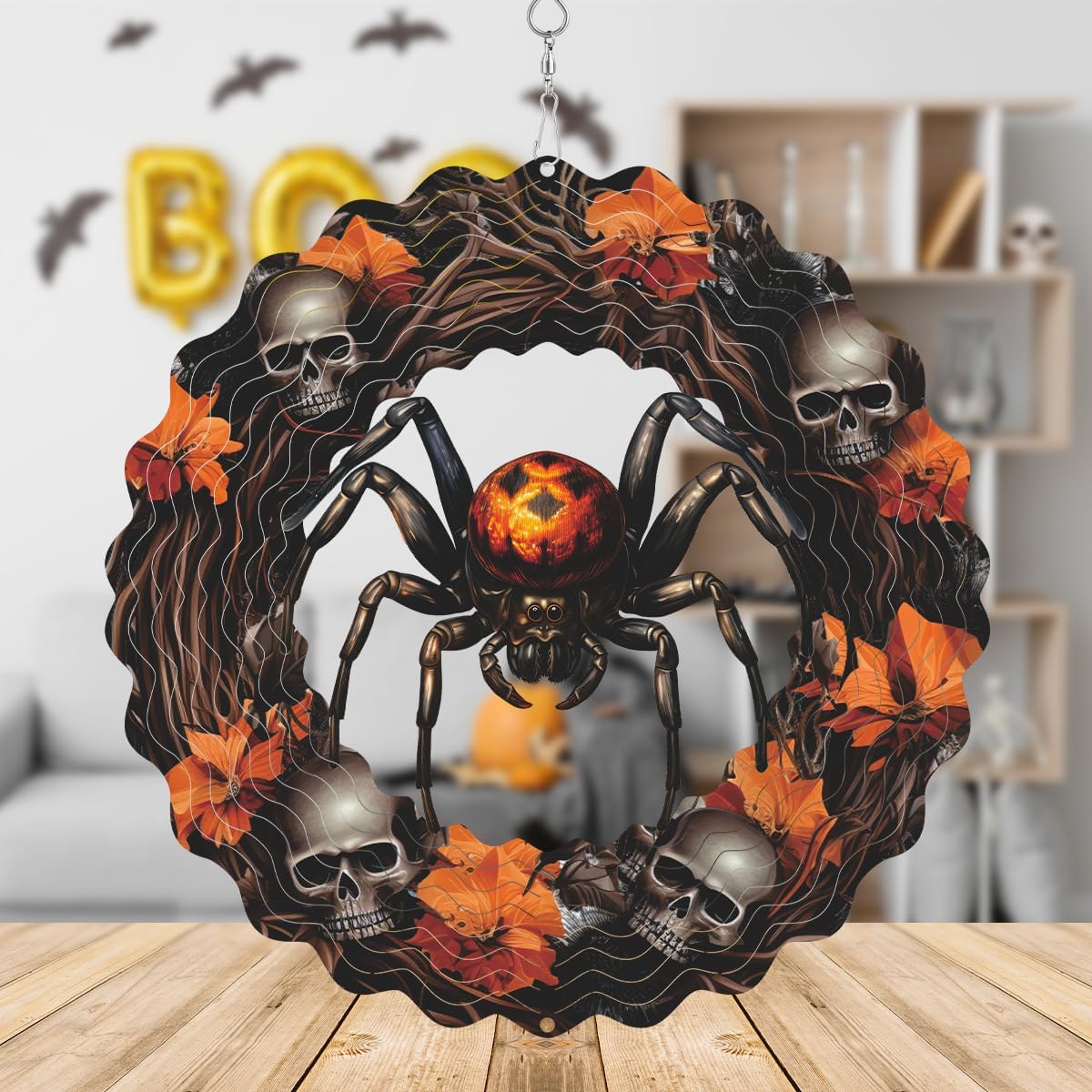 Spider Metal Wind Spinner 3D Hanging Halloween Wind Spinners Decor Skeleton Skull Metal Wind