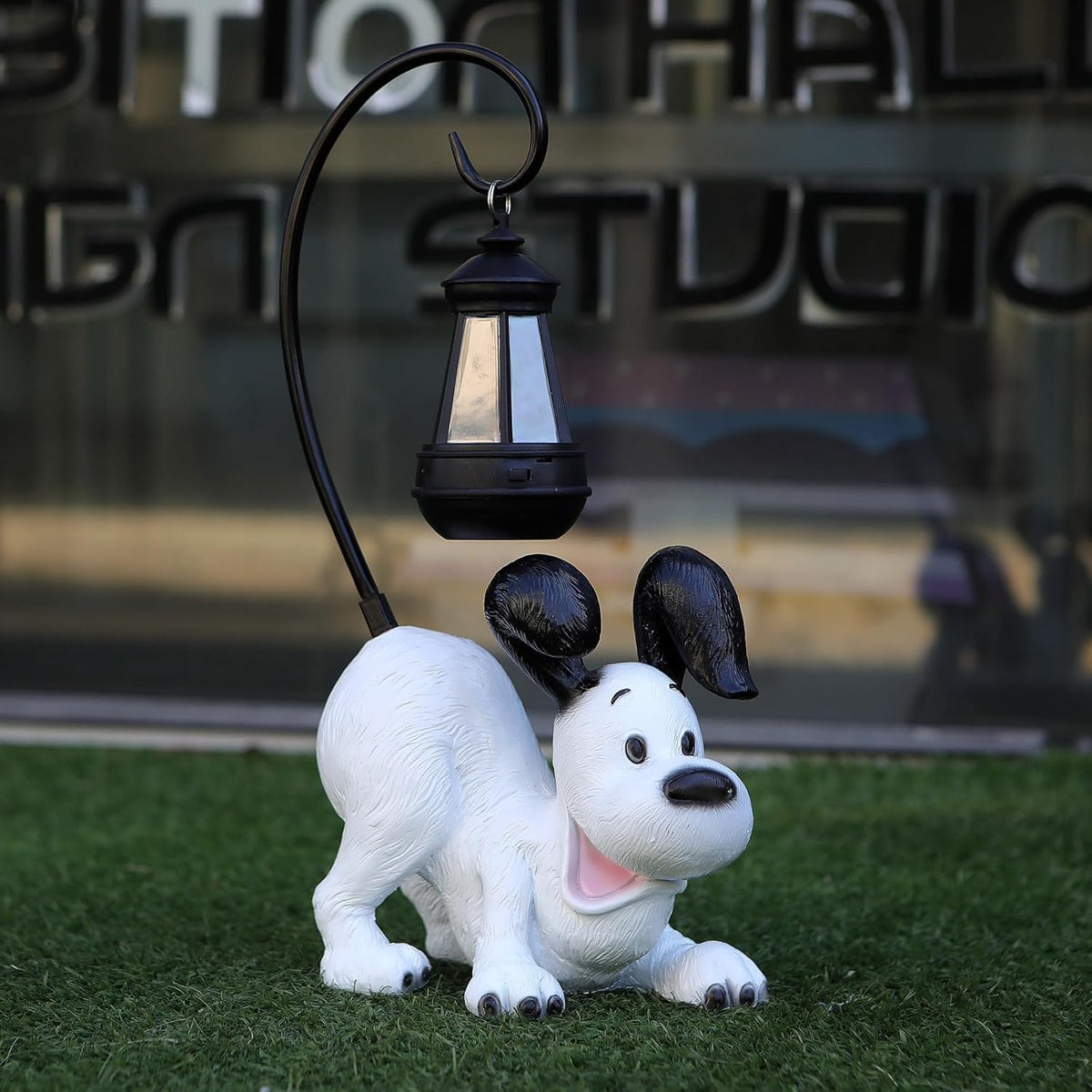 Laughing Dog Figurine with Solar-Powered LED Light 15.9 Inches Tall Perfect for Gift Garden Decor