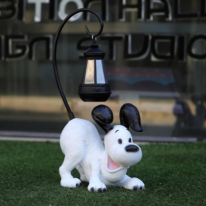 Laughing Dog Figurine with Solar-Powered LED Light 15.9 Inches Tall Perfect for Gift Garden Decor