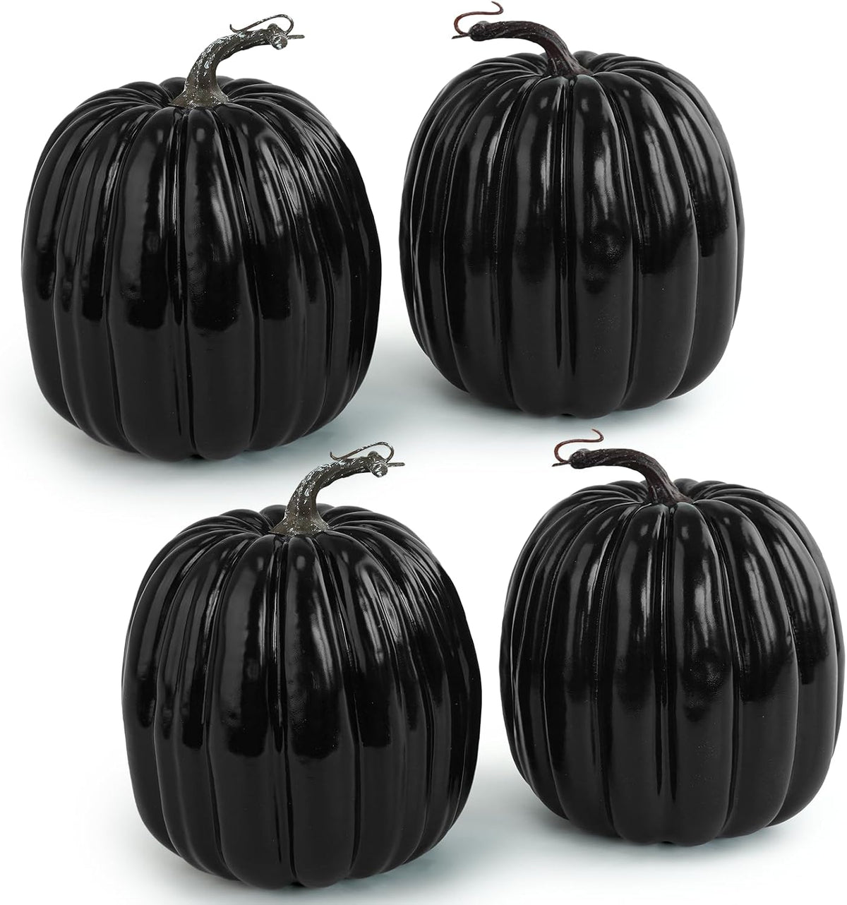 Artmag 6 Inch Large Artificial Pumpkins, 4PCS Big Black Faux Foam Harvest Pumpkins for Fall Autumn