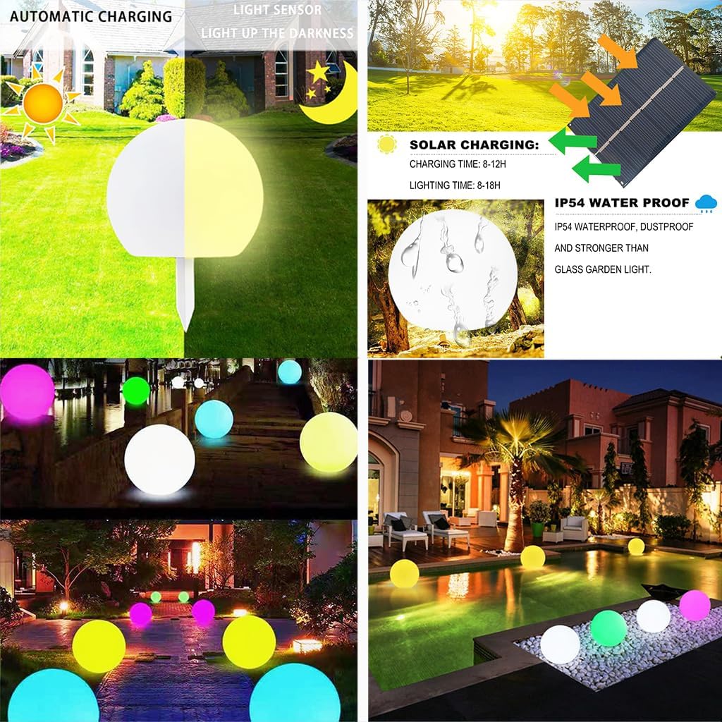 8-in Solar Glowing Globe Light, 16 Colors Changing Solar Garden Ball Lamp, Auto-On/Off Glow Orb