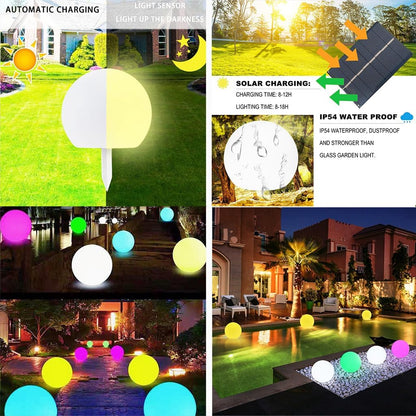 8-in Solar Glowing Globe Light, 16 Colors Changing Solar Garden Ball Lamp, Auto-On/Off Glow Orb