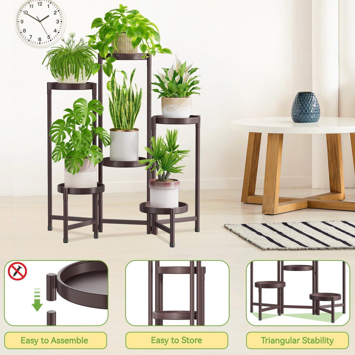 iDavosic.ly Plant Stand Indoor Outdoor, 6 Tier Corner Metal Flower Display Holder Shelf, Folding