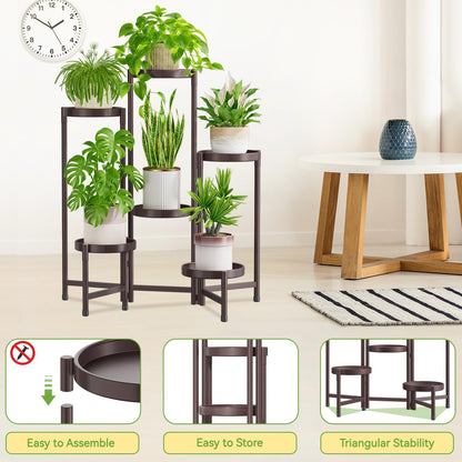 iDavosic.ly Plant Stand Indoor Outdoor, 6 Tier Corner Metal Flower Display Holder Shelf, Folding
