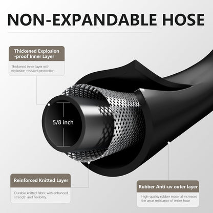 Garden Hose 5/8" x 25ft - No-Kink Flexible Water Hose 600 PSI Burst Pressure, Lightweight & Durable