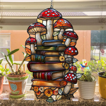 Forest Mushroom Books Acrylic Suncatcher Stained Glass Effect Window Car Hanging Christmas Ornament