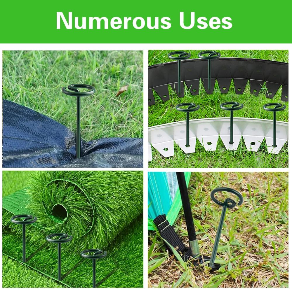 Bakulyor 200Pcs Circle Top Landscape Staples, 6 Inch Green Artificial Turf Stakes, 9 Gauge