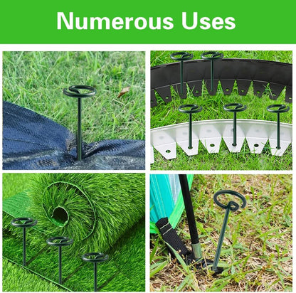 Bakulyor 200Pcs Circle Top Landscape Staples, 6 Inch Green Artificial Turf Stakes, 9 Gauge