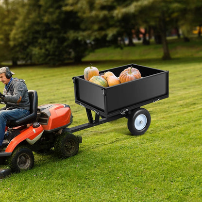 Heavy Duty Steel Dump Trailer, 500 LBS/11.4 Cu.Ft Capacity Garden Dump Cart for Lawn Mower, Utility