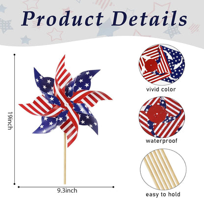 HOOSUN 12Pcs American Flag Patriotic Pinwheels for Yard and Garden,Red White and Blue Pinwheels