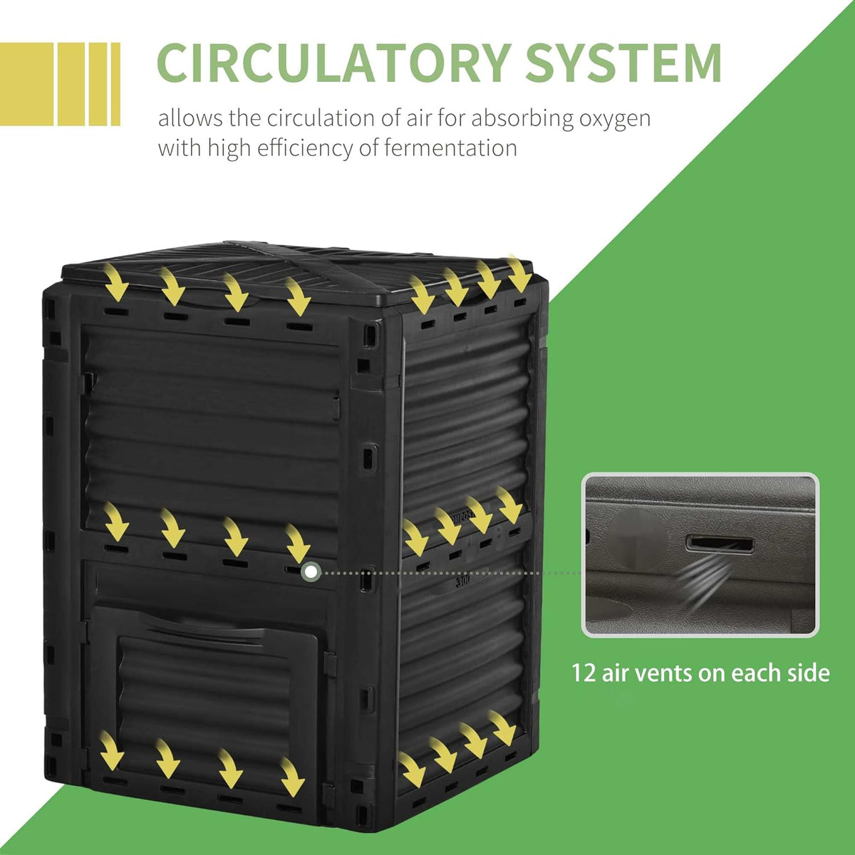 Compost Bin Outdoor 80 Gallon Garden Composter, with 48 Vents and Sliding Doors, Lightweight