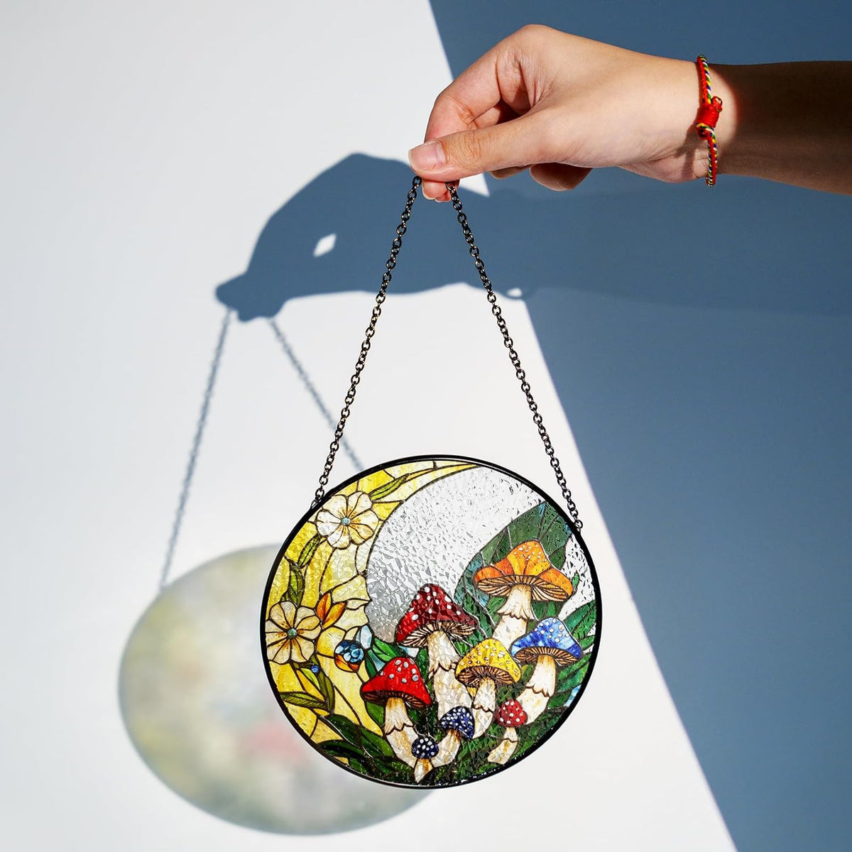 7.8" Mushrooms Stained Glass, Suncatcher for Window Hanging, Suncatcher Art Decor for Home Garden