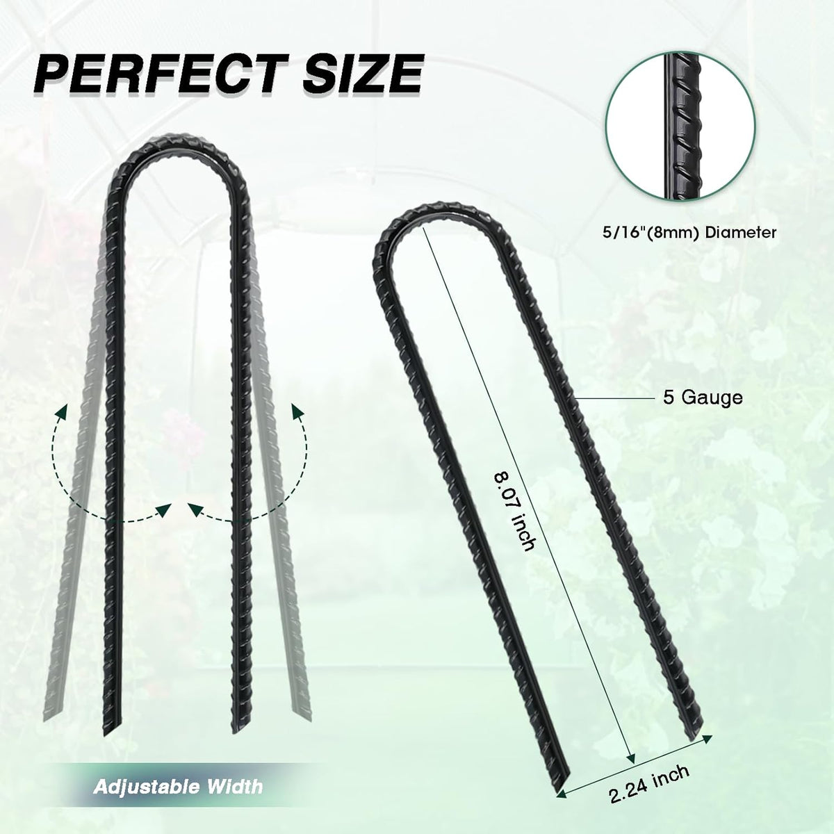 8 Inch Rebar Stakes Heavy Duty, 10 Pack Garden Stake U-Hook, Electrostatic Rust Proof Metal Stakes