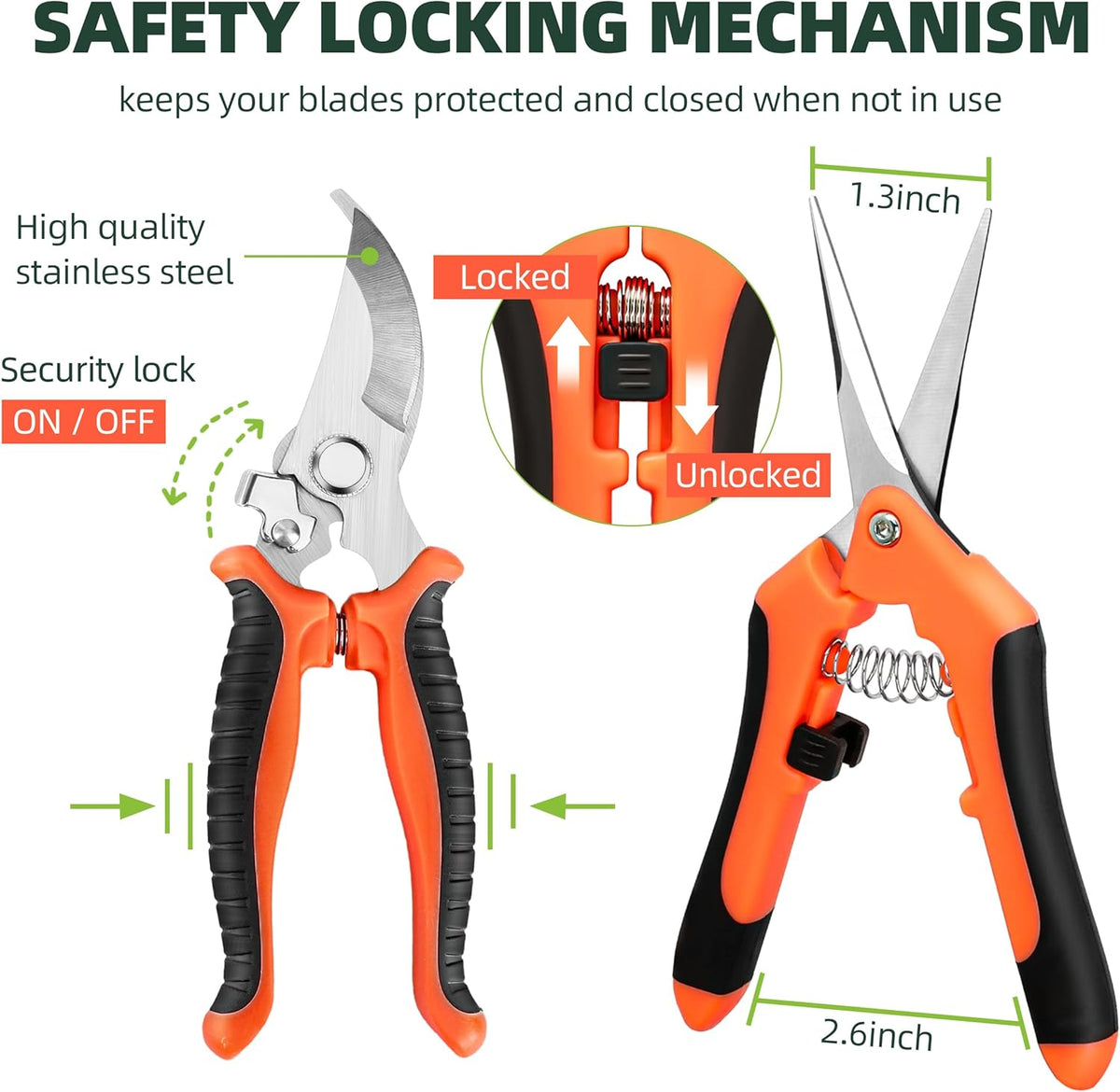 3 Pack Garden Pruning Shears, Stainless Steel Shears, Gardening Shears, Scissors, Garden Clippers