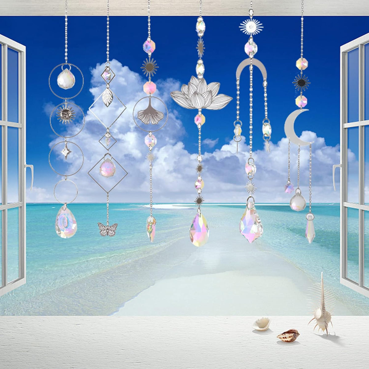 Sun Catchers, 6 Pieces Colorful Suncatchers Decorative Hanging Clear Crystal Prism Rainbow with