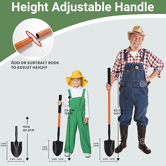 Small Shovels for Digging, Garden Spade Shovel Beach Shovels with 43.3in Handle,Heavy Duty Portable