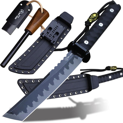 BA-KOR 15.8in Full Tang Japanese Style Outdoor Knife –8mm DC53 Steel, Nylon Fiber Handle &Sheath