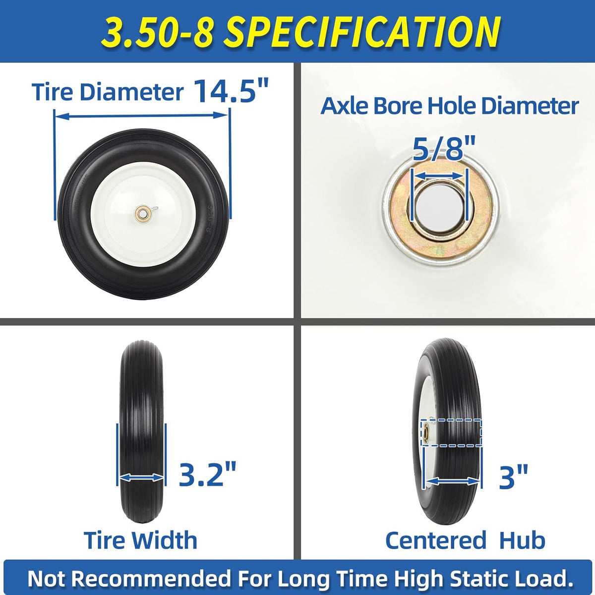 14.5" Wheelbarrow Flat Free Tire, Fits 4.80/4.00-8, 3.50/2.50-8, 4.00-6, 4.00-8, Wheelbarrow