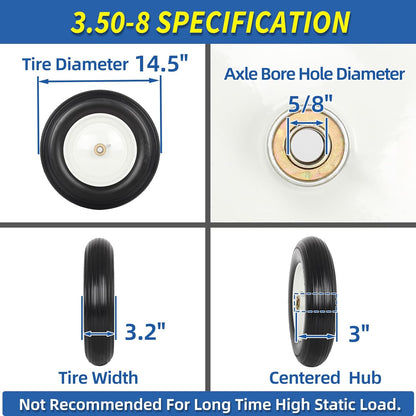 14.5" Wheelbarrow Flat Free Tire, Fits 4.80/4.00-8, 3.50/2.50-8, 4.00-6, 4.00-8, Wheelbarrow